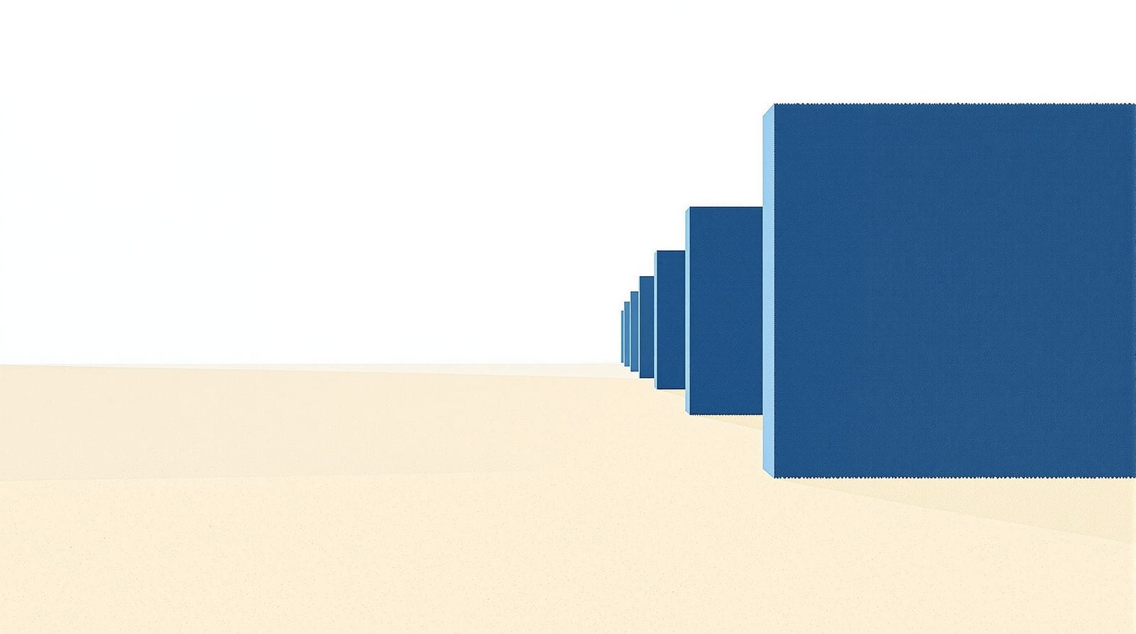 A sequence of identical marks continuing toward a horizon where the next mark is uncertain